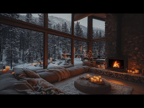 Tranquil Snowy Cabin Escape: Cozy Fireplace Crackle & Soft Snowfall for Relaxation and Restful Sleep