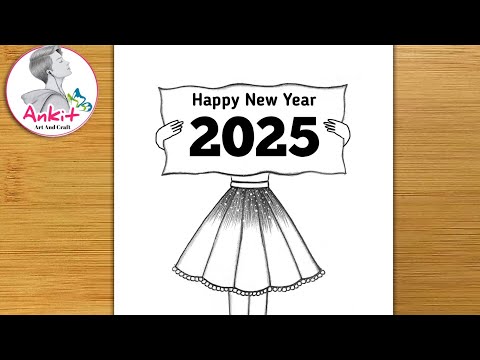 Happy New year drawing 2025 / New year drawing / How to draw a girl /Happy New year 2025