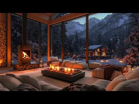 Cozy Cabin Winter Ambience 💤 Blizzard, Jazz & Fireplace for Work & Relaxing Moments