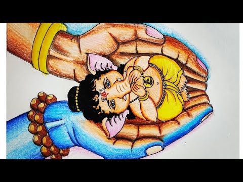 Lord Shiva and Mata Parvati holding cute Ganesha in there hands/ Ganpati Bappa drawing step by step