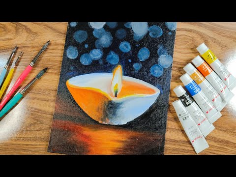 Easy Acrylic Painting / Diwali Acrylic panting / realistic painting tutorial