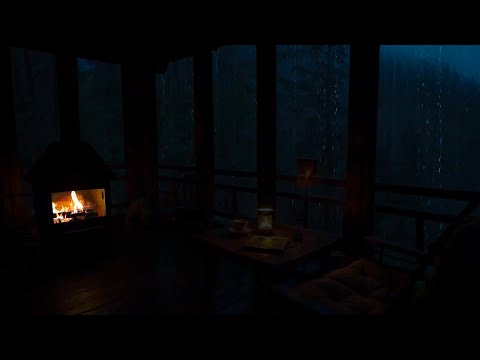 🏡Tranquil Balcony Sanctuary | Thunderstorms & Warm Fireplace to Soothe the Mind and Sleep Deeply 🔥⚡