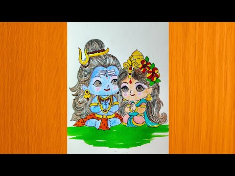 how to draw cute shiv parvati drawing |shiv parvati drawing outline|#mahashivratri #shivparvati #art