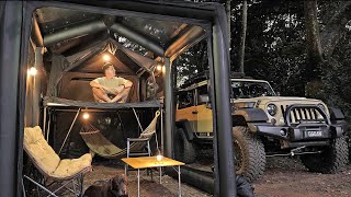 THIS 2-STORY TENT Blew My Mind! 🤯 SOLO Rain forest Camping & Korean BBQ ASMR