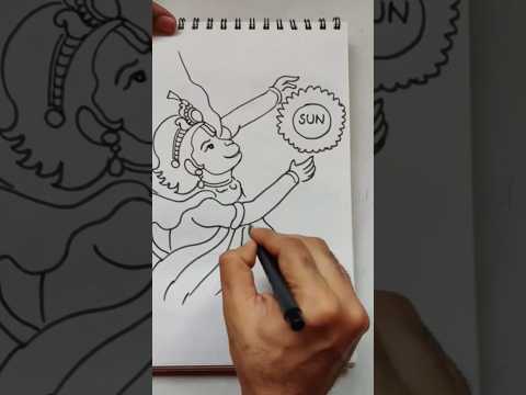 Quick simple and easy drawing of Bajrangbali Hanuman catching ☀️/Hanuman/Pawanputra/Anjaneya