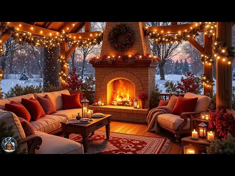 ❄️ Snowy Day at Cozy Winter Cabin Ambience with Warm Jazz Music & Fireplace Sounds for Relaxing