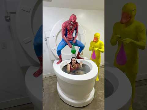 SPIDERMAN vs RUBBER DUCKY Prank Contest in the Worlds Largest Toilet #shorts