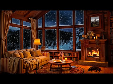 Cozy Winter Cabin Ambience ❄️ Soft Jazz Music and Crackling Fireplace for Great Mood