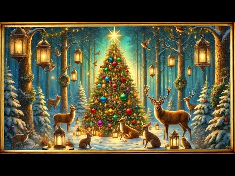 Enchanted Winter Forest | Cozy Christmas Tree Screensaver with Gold Frame | 4K TV Art | 2Hrs