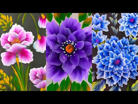 6 Types Flower Painting Tricks/ Acrylic Painting on Paper/ Flowers Painting Tutorial #art