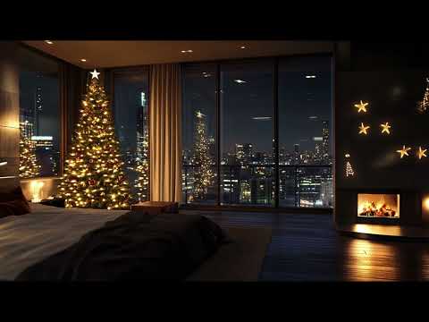 Cozy Loft Christmas🎄 Ambience Fireplace Burning 🔥 with Soothing Christmas Music Relaxing