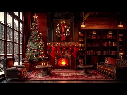 Smooth Christmas Jazz Music with Warm Crackling Fireplace 🔥 Cozy Winter Coffee Shop Ambience