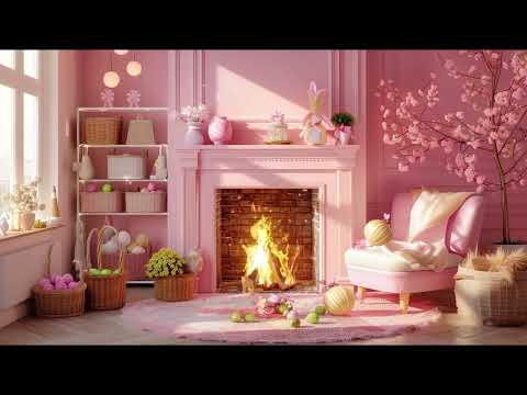 Easter Pink Living Room Spring Burning Fireplace Sounds Relax Study Peaceful 2 Hours