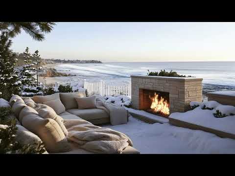 Cozy Winter Beachfront | Fireplace Crackling & Ocean Sounds ASMR for Relaxation