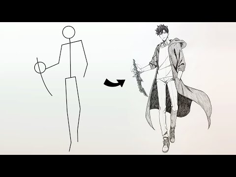 How to Draw Sung Jinwoo Full Body from Stickman | Step by Step Easy Guide