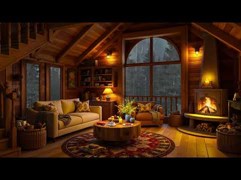 Cozy Cottage Ambience ⛈ Smooth Jazz, Heavy Rain & Crackling Fireplace Sounds for Relax, Study, Sleep