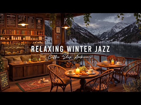 4K Winter Coffee Shop Ambience with Jazz Relaxing Music to Work ⛄ Warm Jazz Music & Fireplace Sounds