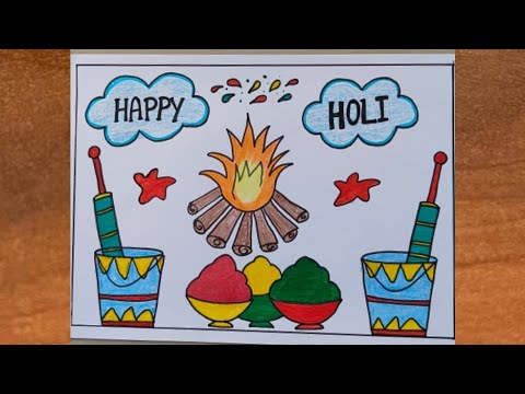 Happy Holi drawing easy / Holi drawing easy / Happy Holi poster drawing / Holi festival drawing easy