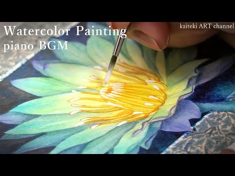 【水彩】睡蓮を描く🎨作業用　ピアノBGM　Making-of Watercolor Painting, piano BGM, no talking