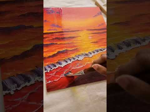 varnishing my sunset painting #youtubeshorts #canvaspainting