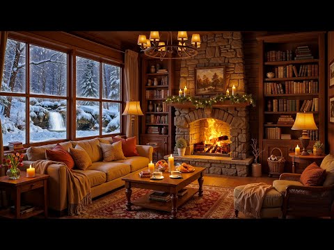 Cozy Reading Nook Ambience with Smooth Jazz & Crackling Fireplace ❄️ Warm Jazz for Cozy Winter Day