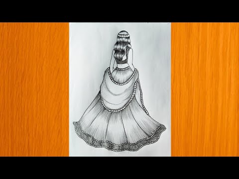 How to draw Girl backside in lehenga|| Pencil sketch for beginner |drawing tutorial |Dulhan drawing