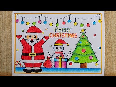 Merry Christmas drawing easy| Santa Claus drawing| Christmas Tree drawing| Merry Christmas poster