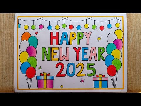 Happy New Year 2025 Drawing easy| Beautiful 😍 New year Card drawing| Happy New Year Special drawing