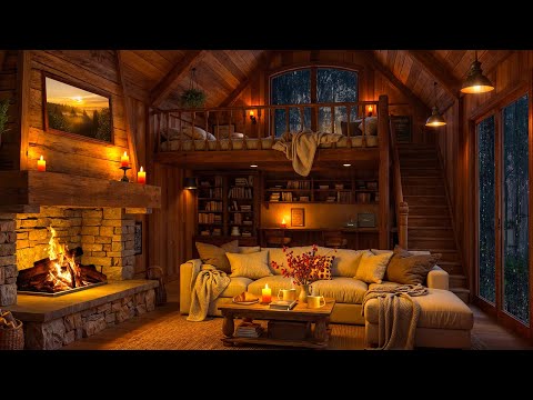 Reading Nook Ambience for a Rainy Night 🌧️ Relaxing Jazz & Cozy Fireplace Sounds to Unwind