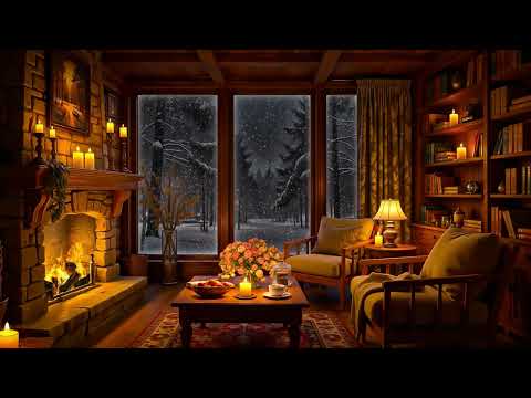 ❄️ Cozy Winter Reading Nook Ambience with Soft Jazz Music & Fireplace Sounds for Relaxation, Study