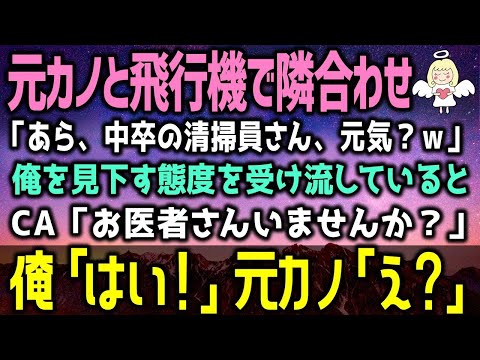 【感動する話】俺を見下す元カノと飛行機で隣合わせ「中卒の清掃員さん、元気？ｗ」→次の瞬間、CA「お医者さんいませんか？」俺「はい！」元カノ「え？」実は…（泣ける話）感動ストーリー朗読