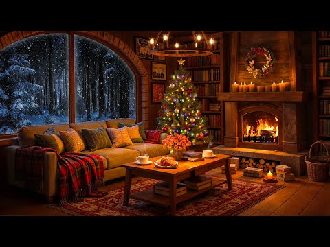 Smooth Piano Jazz Music with Fireplace Sounds in Winter Cabin Ambience For Good Mood