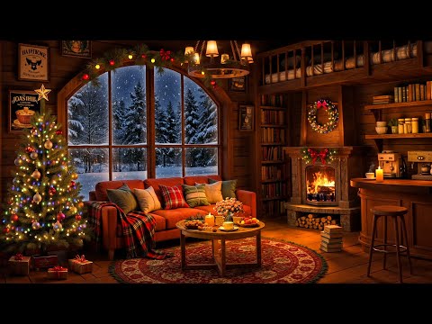 Smooth Jazz & Fireplace Sounds in Cozy Winter Cabin Ambience ⛄ Warm Jazz & Snowfall for Relaxation