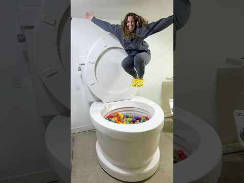 I JUMPED SUPER HIGH into the Giant Toilet Filled with Play Balls #shorts