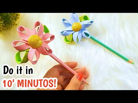 Do it in 5 minutes!  | Easy Fomi flowers to decorate your pencils