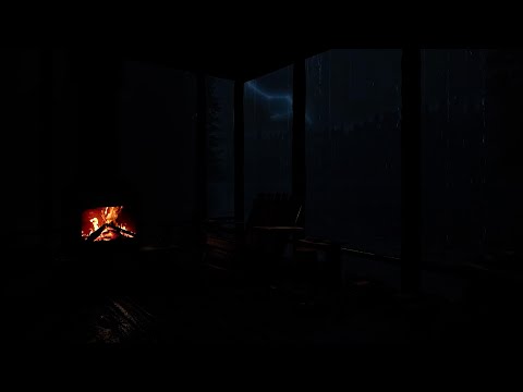 Rainy Night and Thunder by the Balcony Relaxation 🌧️🔥 Cozy Fireplace Ambience