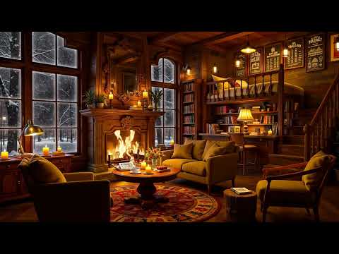 Blizzard Sounds for Sleep in a Cozy Winter Cottage ❄ Relaxing Jazz Music with Crackling Fireplace