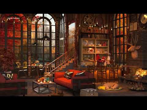 Jazz Music & Fall Coffee Shop Ambience at Rainy Day ☕ Music for Relax, Study, Work