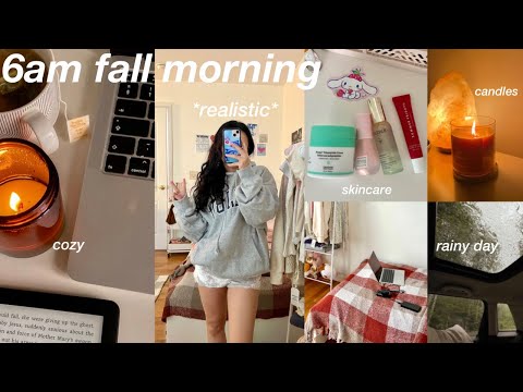 6am morning routine 🍂 cozy rainy day vlog, productive, becoming a morning person