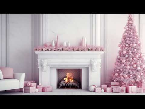 Pink Christmas Living Room Snowing Burning Fireplace Relax Study Peaceful 1 Hour