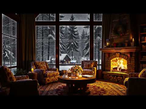 Cozy Winter Cabin Ambience ❄️ Smooth Jazz Music with Fireplace Sounds & White Noise for Relax, Sleep