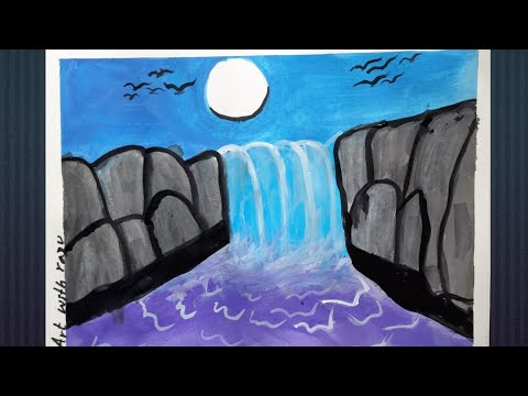 Moonlight scenery drawing easy steps for beginners ||scenery drawing ||#shortsarts