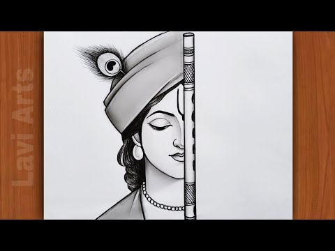 How to draw Krishna half face - Easy Pencil drawing for beginners | Krishna drawing | Pencil Sketch