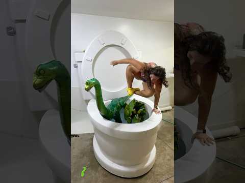 CANNONBALL into the Worlds Largest Toilet with Dinosaurs and HUGE SPLASH #shorts