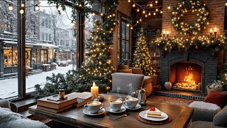 Winter Coffee Shop Ambience with Smooth Jazz Music ❄️Christmas Jazz & Crackling Fireplace for Relax