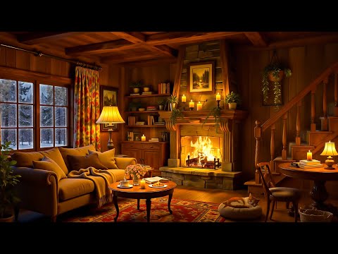 Cozy Winter Cottage Ambience ❄ Smooth Jazz, Snowstorm & Crackling Fireplace for Relax, Study, Sleep