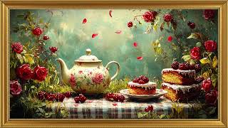 TEA PARTY | vintage tv oil art painting | gold frame tv art | art screensaver for tv 1 hrs