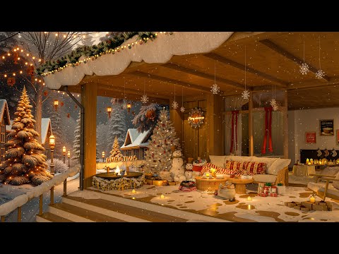 Warm Christmas Balcony 2025 🎄| Cozy Fireplace & Soothing Jazz for a Merry Christmas & Happy New Year