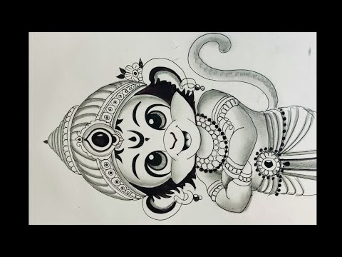 How to draw a beautiful pencil shading sketch and Penart of Bajrangbali/ Little Hanuman drawing