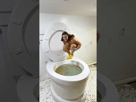 CANNONBALL with Giant SPLASH in Worlds Largest Toilet Filled with FROOT LOOPS #shorts